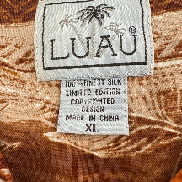 Luau Button Front Silk Shirt Men's‎ XL Orange/Brown - Picture 8 of 11